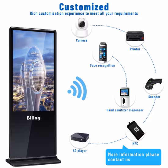 32 43 49 50 55 65 Inch Shopping Mall Indoor WiFi USB Android Vertical Floor Stand Infrared Capacitive IR Pcap Touch Screen LCD Advertising Kiosk Digital Signage